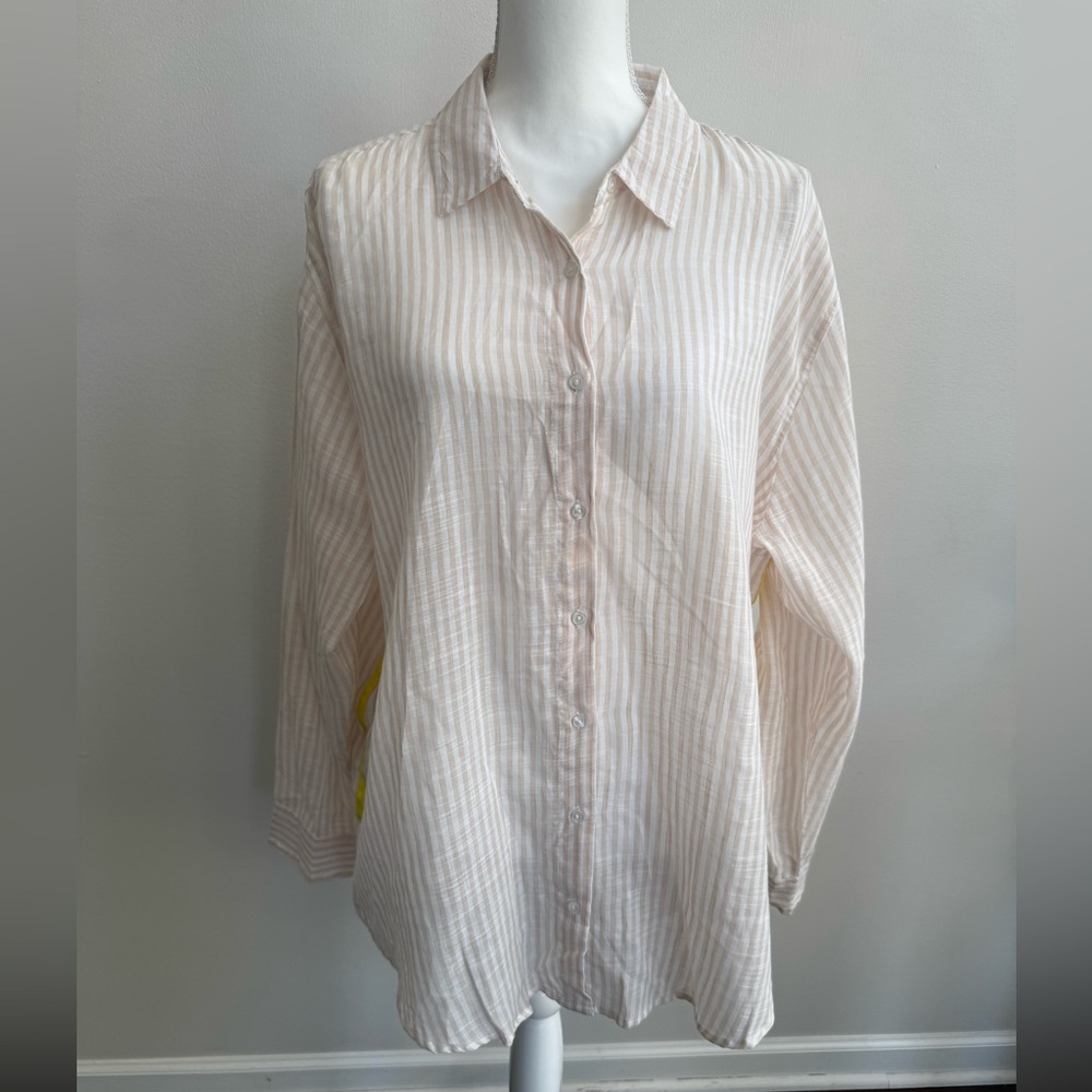 Evereve Cream and Tan Striped Blouse